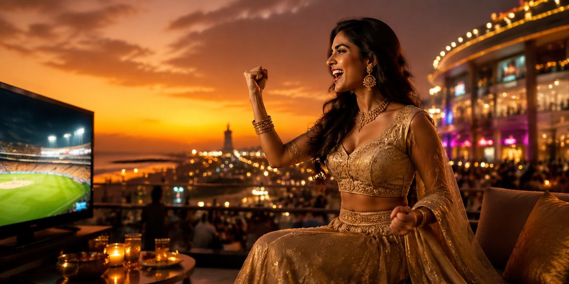 Excited female player enjoying Andar Bahar game in India