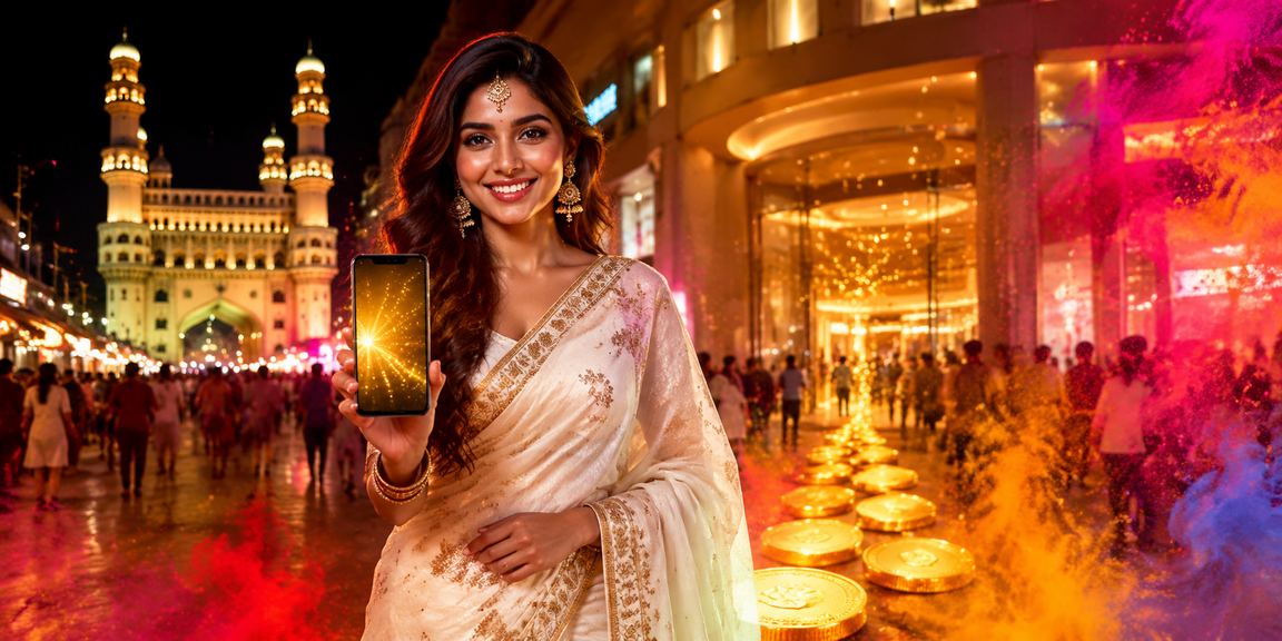 Young Indian woman registering on mobile betting app outdoors