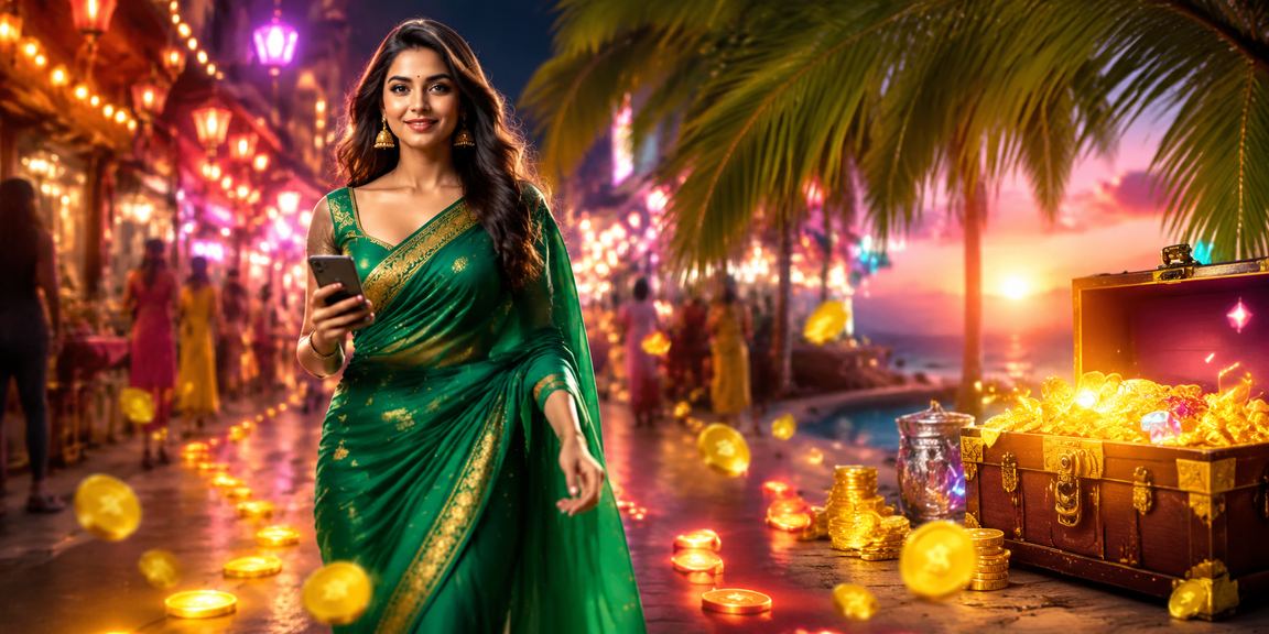 Indian woman happily logging into casino app on smartphone
