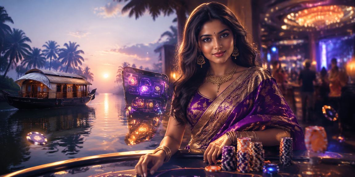 Indian player using casino app on mobile in Kerala backwaters